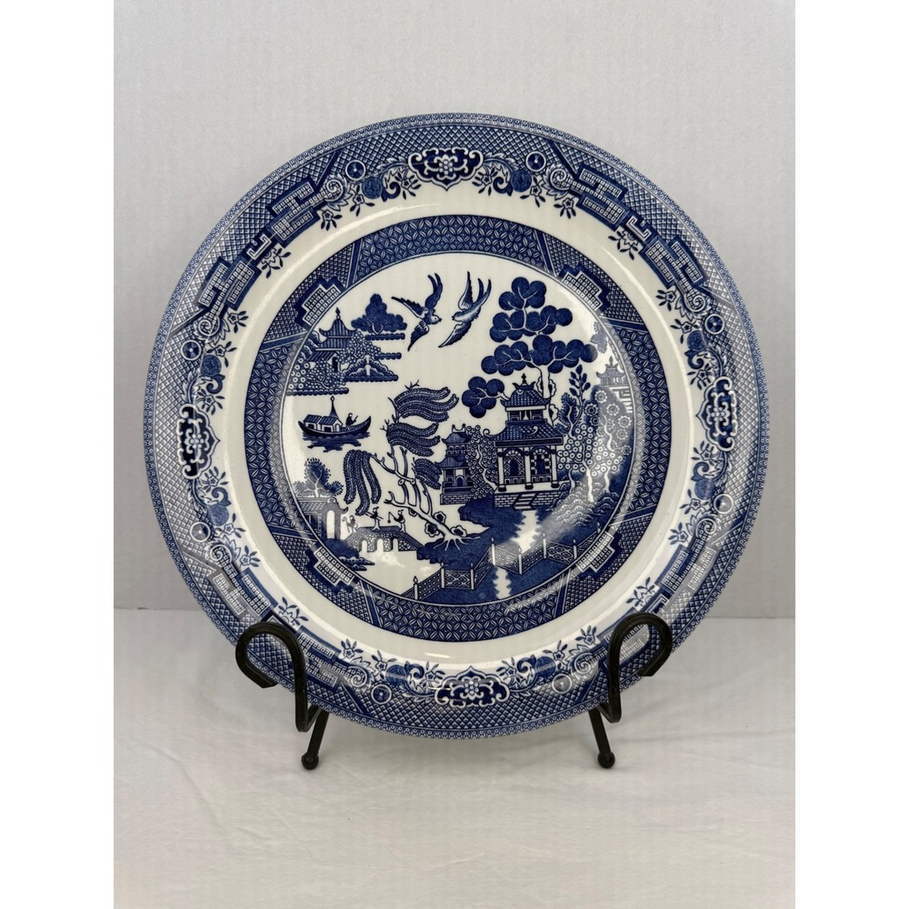 Churchill Blue Willow Round Platter 12.5" Staffordshire England Fine Earthenware